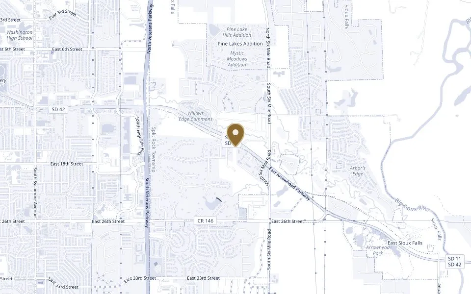 Map showing Arrowhead Storage Condos at 7001 East Arrowhead Parkway, Sioux Falls